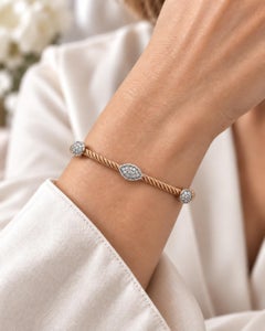 14k Rose & White Gold Diamond Station Flexible Cable Design Cuff Bracelet
