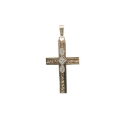 Antique 10k Gold Old Diamond Hand Engraved Cross Pendant