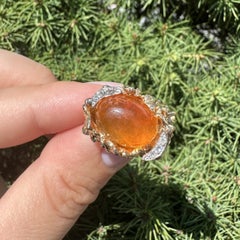 Vintage Unique Solid Gold Oval Fire Opal Diamond Nugget Texture Ring