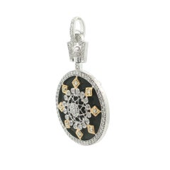 18k Gold 1.25ctw Diamond Covered Black Onyx Disk Snowflake Drop Pendant