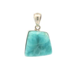 Vintage Handmade Sterling Silver Frame Freeform Cabochon Larimar Large Pendant
