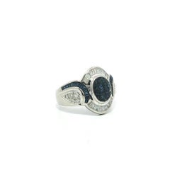 Platinum 3.51ctw Invisible French Cut Sapphire w/ Round & Baguette Diamond Ring