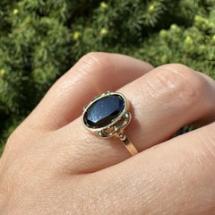 Vintage 14k Yellow Gold Faceted Hametite Solitaire Low Profile Dainty Ring