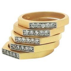 Sterling Silver Gold Plated Cubic Zirconia Matte Finish 5 Stack Bands Rings