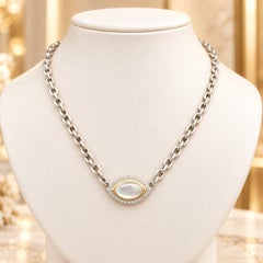 Liza Beth Silver & 14k Gold Moonstone w/ Diamond Eye Shaped Pendant Necklace