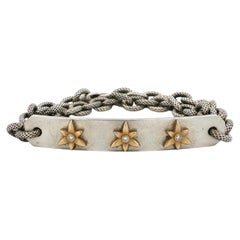 Liza Beth Silver & 14k Gold Diamond Flower ID Plate Wrap Around Bracelet