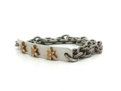 Liza Beth Silver & 14k Gold Diamond Flower ID Plate Wrap Around Bracelet