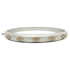 Liza Beth Silver & 14k Yellow Gold Diamond Flower Station Matte Bangle Bracelet