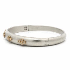 Liza Beth Silver & 14k Yellow Gold Diamond Flower Station Matte Bangle Bracelet