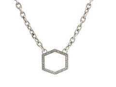 Liza Beth Silver 0.35ctw Pave Diamond Hexagon Pendant Adjustable Necklace
