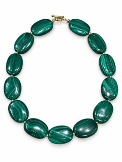 Malachite Double Cabochon Oblong Bead Strand Necklace w/ Toggle Clasp