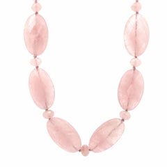 Vintage Ralph Lauren Rose Quartz Faceted Bead Necklace w/ Silver Toggle Clasp