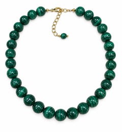 Malachite Bead Strand Necklace w/ Adjustable Length Clasp