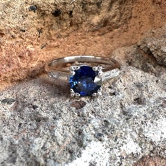 Vintage Platinum Round Sapphire Diamond Shoulders Engagement Ring Size 5.5