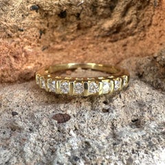 Classic 18k Yellow Gold Bar Channel Set Diamond Wedding Band Stack Ring Size 7