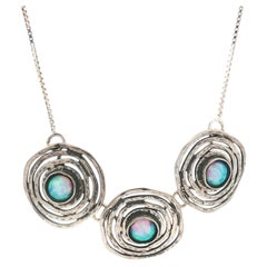 Handmade Sterling Silver Opal Concentric Disk Trio Pendant Necklace