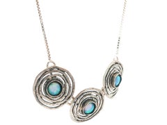 Handmade Sterling Silver Opal Concentric Disk Trio Pendant Necklace