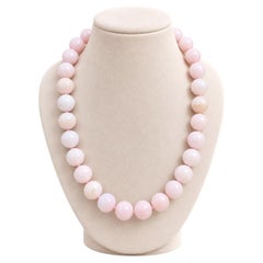 14mm Rose Quartz Bead Strand Necklace w/ Sterling Silver Clasp