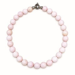14mm Rose Quartz Bead Strand Necklace w/ Sterling Silver Clasp