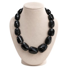 Graduated Freeform Black Bamboo Coral Bead Strand Necklace w/ Magnetic Clasp