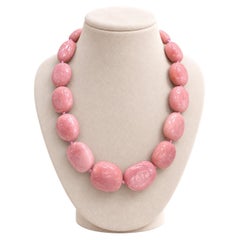 Chunky Double Cabochon Rose Quartz Strand Necklace Silver Magnetic Clasp