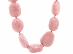 Chunky Double Cabochon Rose Quartz Strand Necklace Silver Magnetic Clasp