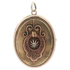 Antique Victorian Solid Gold Diamond Pierced Scroll Work Mourning Pendant Brooch