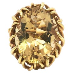 Vintage Boris Lebeau Solid Gold 25ct Large Citrine Open Work Flame Ring