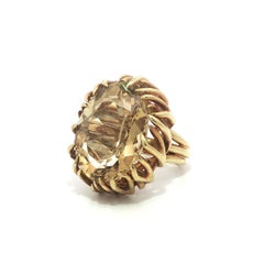 Vintage Boris Lebeau Solid Gold 25ct Large Citrine Open Work Flame Ring