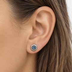 Sterling Silver Cabochon Blue Moonstone Detailed Pierced Dotted Stud Earrings