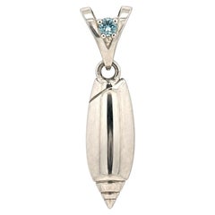Sterling Silver Round Aquamarine Oliva Snail Shell Charm Pendant