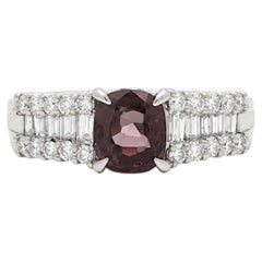Platinum 1.6ctw GIA Color Change Spessartine Garnet w/ Diamond Sides Ring