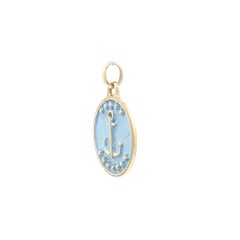 Vintage Yellow Gold Hand Painted Blue Nautical Anchor Charm Pendant