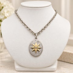 Liza Beth Silver w/ 14k Gold Oval Constellation Diamond Stars Pendant Necklace