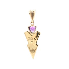 Ray Tracey Navajo 14k Yellow Gold Amethyst Sugilite & Opal Arrowhead Pendant