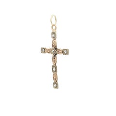 Antique Rose & White Gold Old Single Cut Diamond Cross Pendant