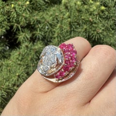 Vintage Retro Rose Gold Old Cut Diamond Abstract Spiral Cocktail Ring