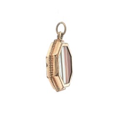 Victorian Gold Filled Reversible Banded Mottled Agate Octagon Watch Fob Pendant