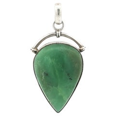 Vintage Silver Large Pear Bezel Green Peruvian Opal Pendant