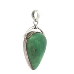 Vintage Silver Large Pear Bezel Green Peruvian Opal Pendant