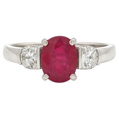 Vintage Platinum 2.31ctw GIA Oval Burma Ruby Half Moon Diamond Sides Ring