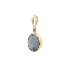 18k Yellow Gold Oval Bezel Boulder Opal Charm Pendant