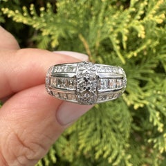 Vintage Platinum 1.95ctw Pave & Channel Set Carre Cut Diamond Wide Band Ring