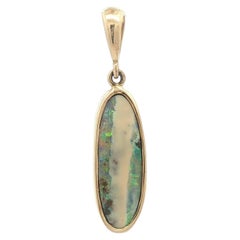 Handmade 18k Yellow Gold Elongated Oval Boulder Opal Bezel Charm Pendant