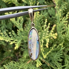 Handmade 18k Yellow Gold Elongated Oval Boulder Opal Bezel Charm Pendant
