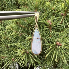 18k Yellow Gold Elongated Teardrop Bezel Set Boulder Opal Charm Pendant