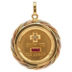 Vintage A. Augis French 18k Gold Love Token Medallion Pendant Handmade Frame
