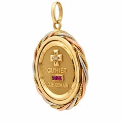 Vintage A. Augis French 18k Gold Love Token Medallion Pendant Handmade Frame