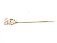 Antique 14k Gold Pearl & White Enamel Work Lyre Harp Music Fraternity Stick Pin