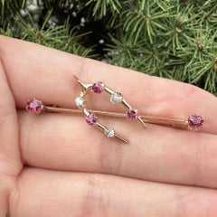 Antique Victorian Rosy Yellow Gold Ruby & Diamond Horseshoe Lucky Bar Pin Brooch